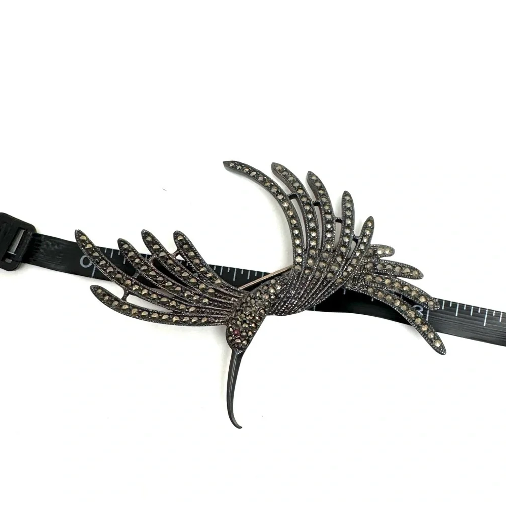 Judith Jack Sterling Silver and Marcasite Brooch Vintage Hummingbird Pin